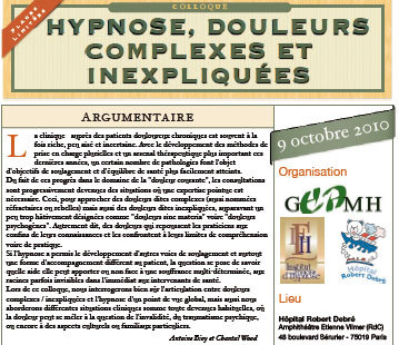 Hypnose, Douleurs Complexes et Inexpliquées. Formation Hypnose Paris
